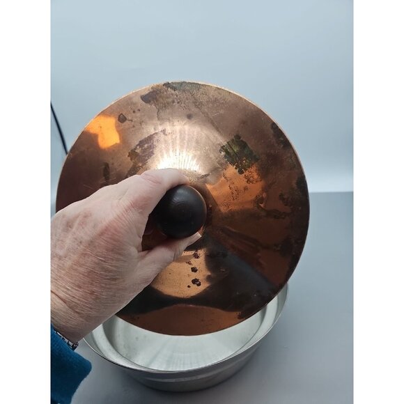 Beautiful Vintage Copper Chafing Dish Wood Handle Pan Only - Picture 9 of 9